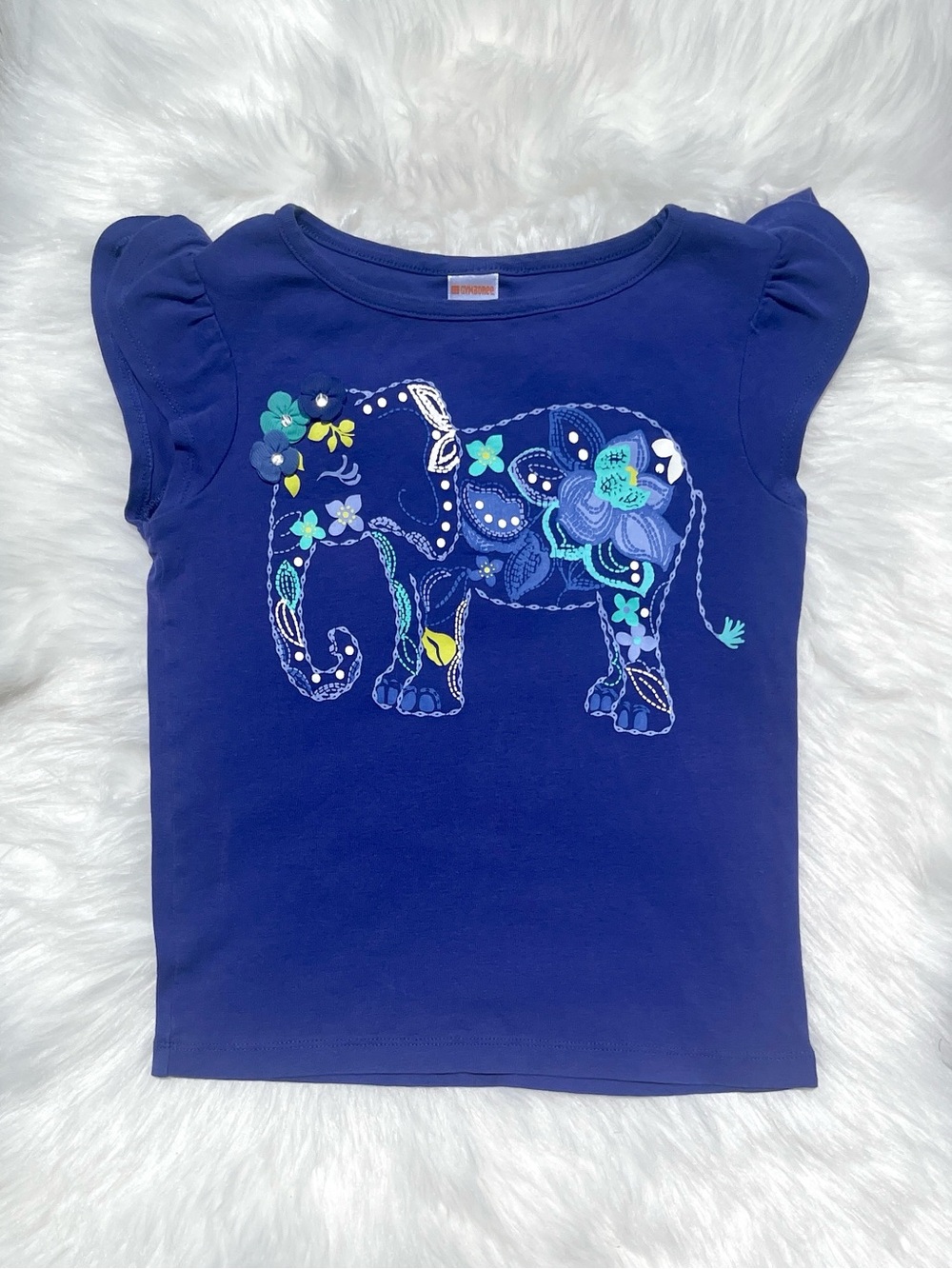 Gymboree Blue Violet Flutter Sleeve Elephant Floral Graphic Tee. Girls  7